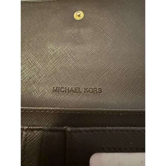 Michael Kors Jet Set Travel Continental Wallet Brown Signature PVC Gold Logo - Picture 7 of 7